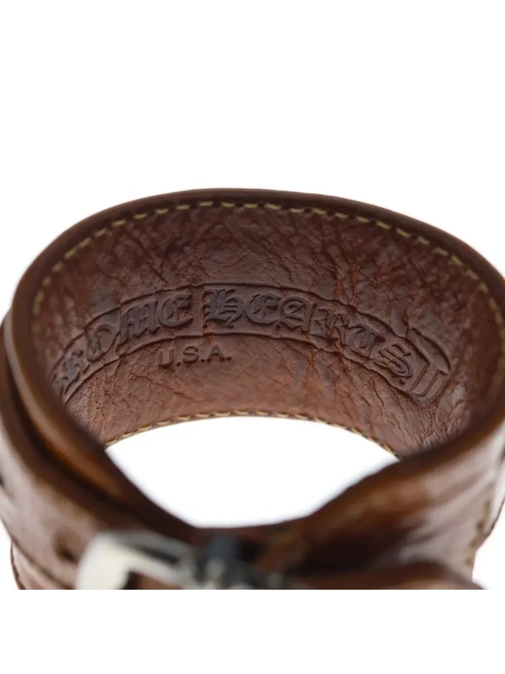 Chrome Hearts R&r Tiny Buckle Gunslinger Leather Bracelet Choker Brown Silver